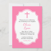 Roze Cross Baby Girl Baptism Christening Kaart (Voorkant)