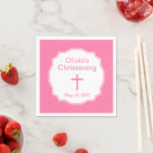 Roze Cross Baby Girl Baptism Christening Servet (Insitu)