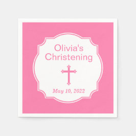 Roze Cross Baby Girl Baptism Christening Servet