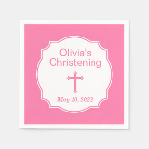 Roze Cross Baby Girl Baptism Christening Servet