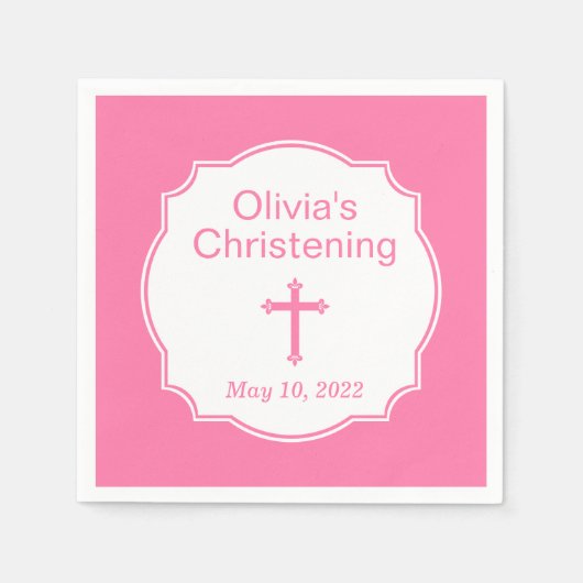 Roze Cross Baby Girl Baptism Christening Servet (Voorkant)