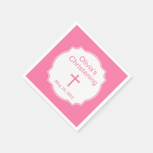 Roze Cross Baby Girl Baptism Christening Servet (Hoek)