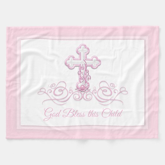 Roze Cross Baby Meisje Dopen Deken