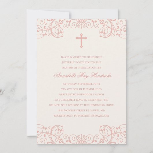 Roze Cross Baptism/Christening Uitnodiging (Voorkant)