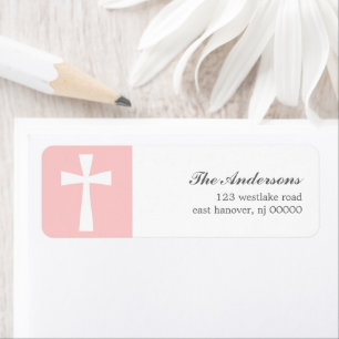 Roze Cross Baptisme Etiket