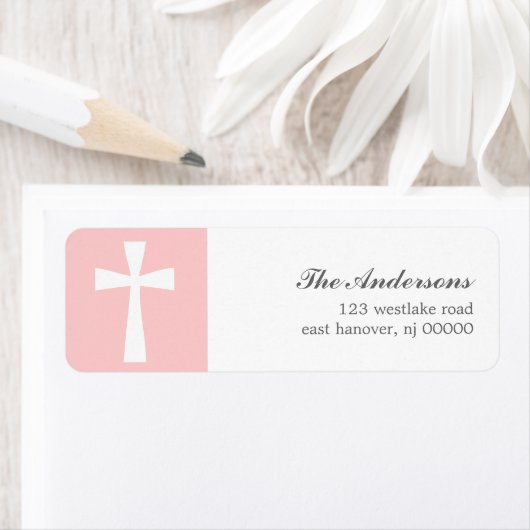 Roze Cross Baptisme Etiket (Insitu)