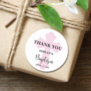 Roze Cross Baptisme Ronde Sticker