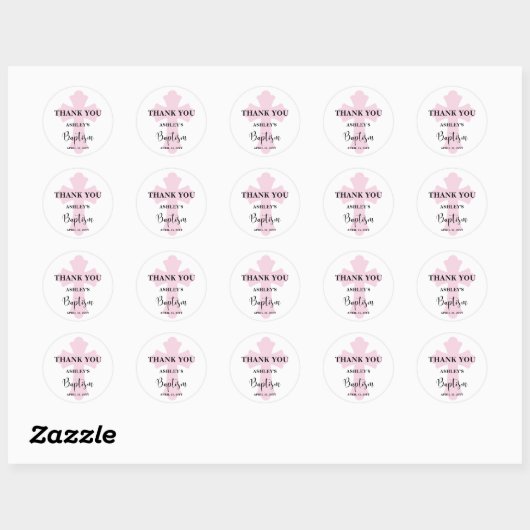 Roze Cross Baptisme Ronde Sticker (Vel)