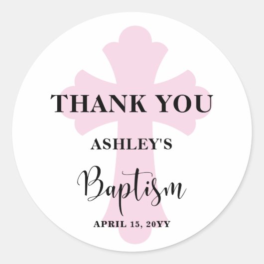 Roze Cross Baptisme Ronde Sticker (Voorkant)