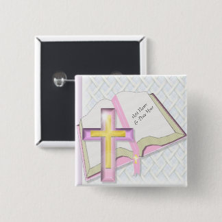 Roze Cross-Christelijke Religieuze rugzak of Pet P Vierkante Button 5,1 Cm