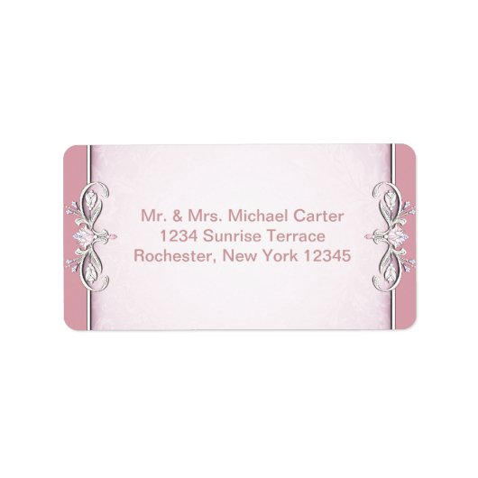 Roze Cross Damask Flower Adresetiketten Etiket (Voorkant)