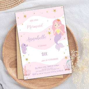 Roze Crown Mermaid Birthday-uitnodigingen Kaart