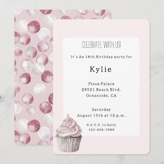 Roze crupcake Birthday Kaart (Voorkant / Achterkant)