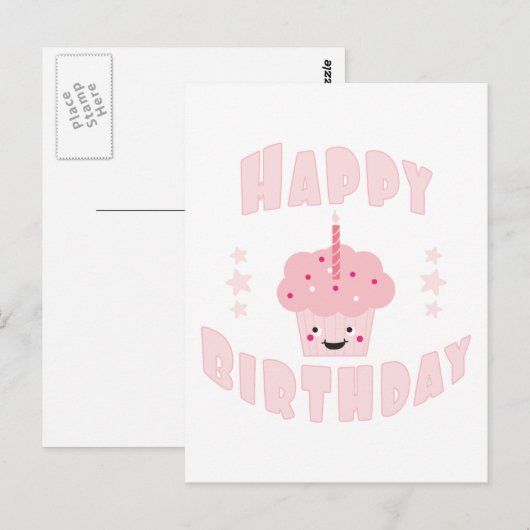 Roze crupcake briefkaart (Voorkant / Achterkant)