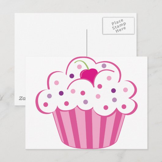 Roze crupcake briefkaart (Voorkant / Achterkant)