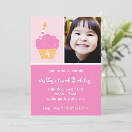 Roze crupcake kaart (Staand voorkant)