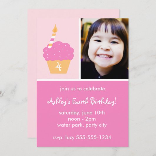 Roze crupcake kaart (Voorkant / Achterkant)