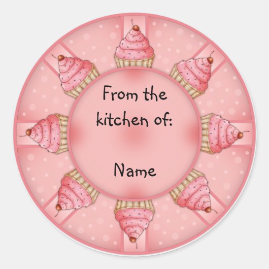 Roze crupcake ronde sticker (Voorkant)