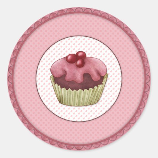 Roze crupcake ronde sticker (Voorkant)