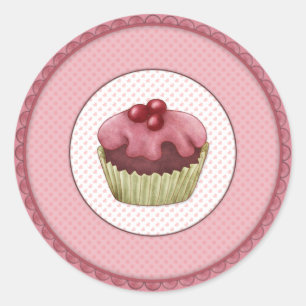 Roze crupcake ronde sticker