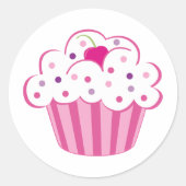 Roze crupcake ronde sticker (Voorkant)