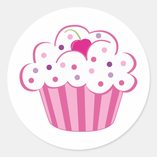 Roze crupcake ronde sticker (Voorkant)