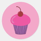 Roze crupcake ronde sticker (Voorkant)