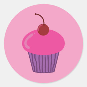 Roze crupcake ronde sticker