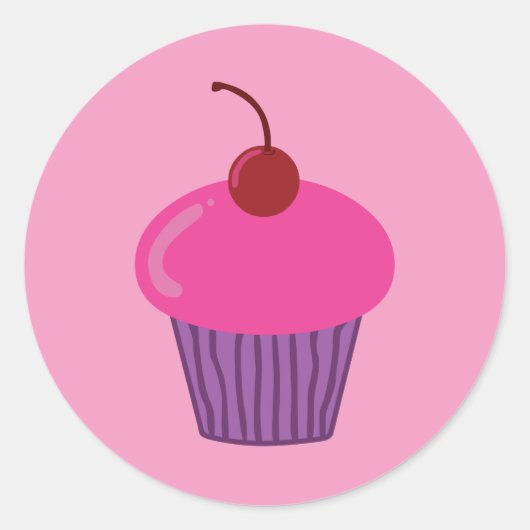 Roze crupcake ronde sticker (Voorkant)