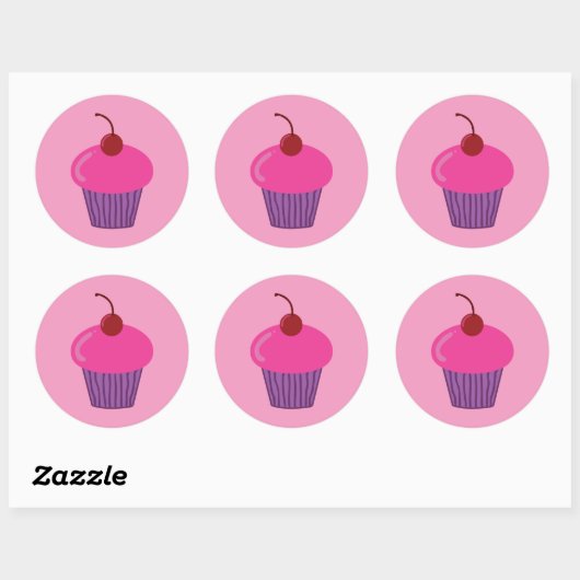 Roze crupcake ronde sticker (Vel)