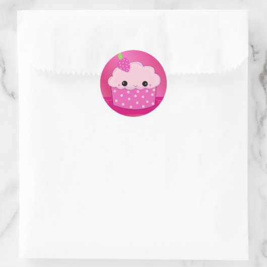 Roze crupcake ronde sticker (Tas)