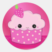 Roze crupcake ronde sticker (Voorkant)