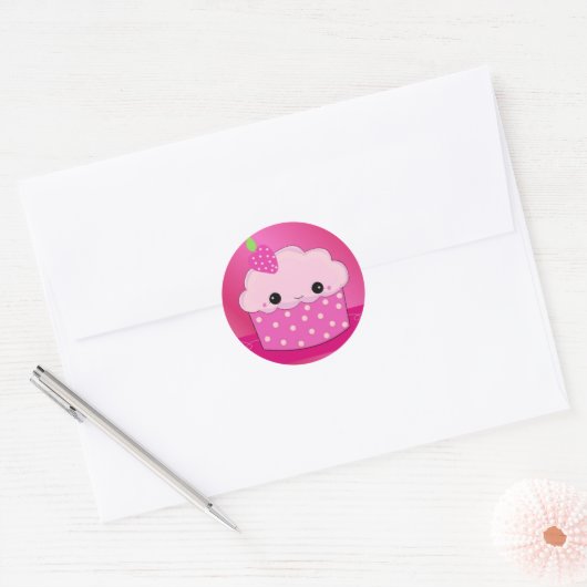 Roze crupcake ronde sticker (Envelop)