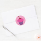 Roze crupcake ronde sticker (Envelop)