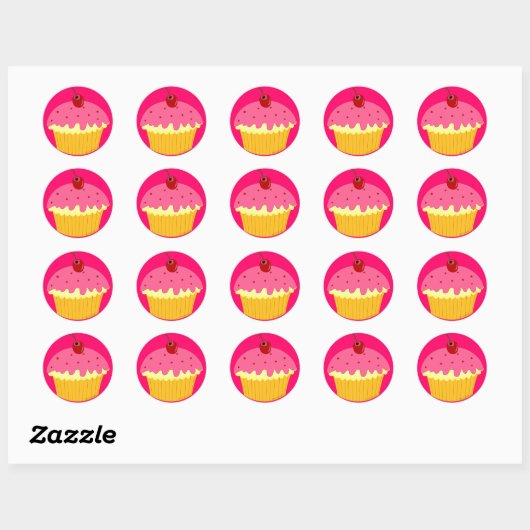 Roze crupcake ronde sticker (Vel)