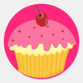 Roze crupcake ronde sticker (Voorkant)