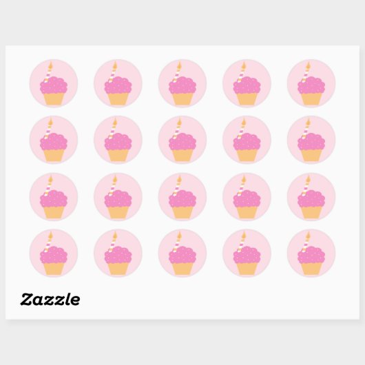 Roze crupcake ronde sticker (Vel)