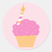 Roze crupcake ronde sticker (Voorkant)