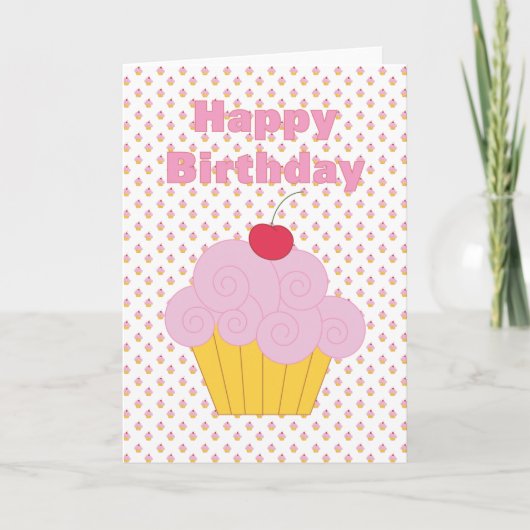 Roze crupcake-verjaardagskaart kaart (Voorkant)