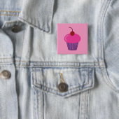 Roze crupcake vierkante button 5,1 cm (In situ)