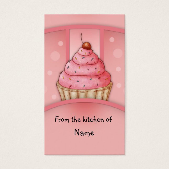 Roze crupcake visitekaartje (Voorkant)