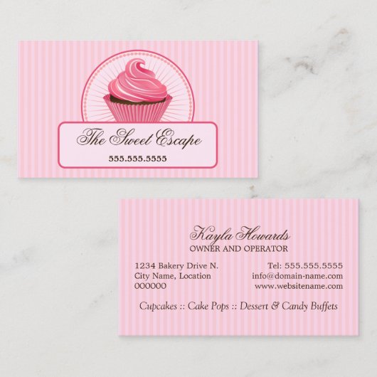 Roze crupcake visitekaartje (Voorkant / Achterkant)