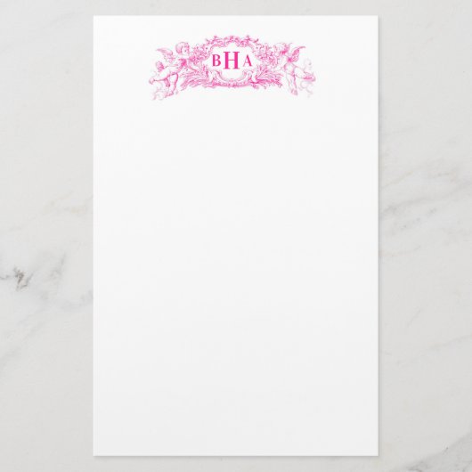 Roze crupids en monogram briefpapier (Voorkant)