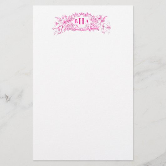 Roze crupids en monogram briefpapier (Voorkant)