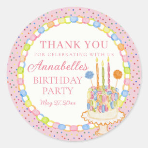 Roze 'Cue the Confetti' Verjaardagsfeest Favor Ronde Sticker