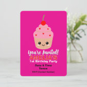Roze Cupcake 1e Verjaardag Uitnodiging Kaart (Staand voorkant)