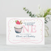 Roze Cupcake 1e verjaardag uitnodiging – Sweet Gir (Staand voorkant)