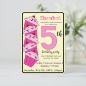 Roze Cupcake 5e Verjaardagsfeestje Kinder Kaart (Staand voorkant)