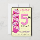 Roze Cupcake 5e Verjaardagsfeestje Kinder Kaart (Voorkant)
