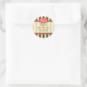 Roze cupcake adreslabel - bruine strepen ronde sticker (Tas)